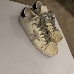 Golden Goose Cream Sneakers with Pink Star and Black Heel